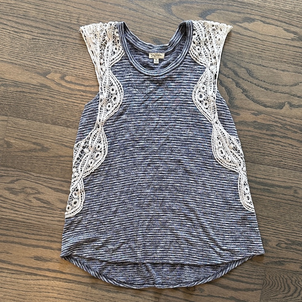 Lily White Blue Striped Lace Tank Top